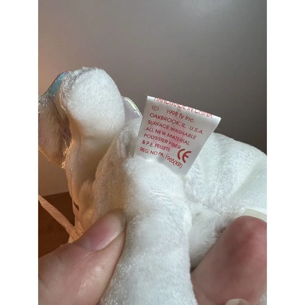 Retired Ty Beanie Babies Halo the Angel Bear Toy With Brown Nose, 1998